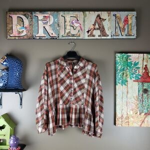 Free people NEW promise everything pleated boxy plaid oversized top SMALL